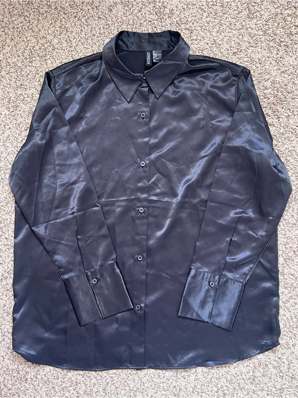 H&M Black Satin-Look Button Front Blouse